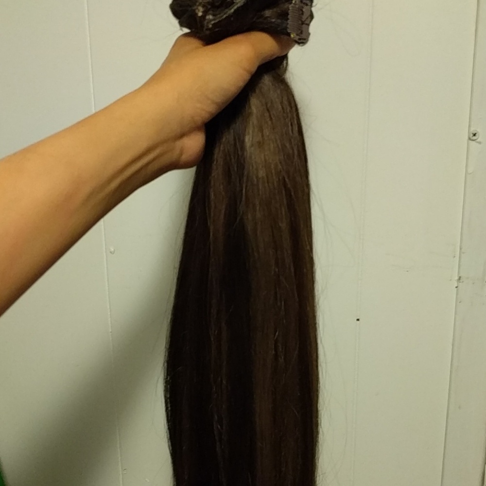100 % human hair extensions, 300 grams dark brown
